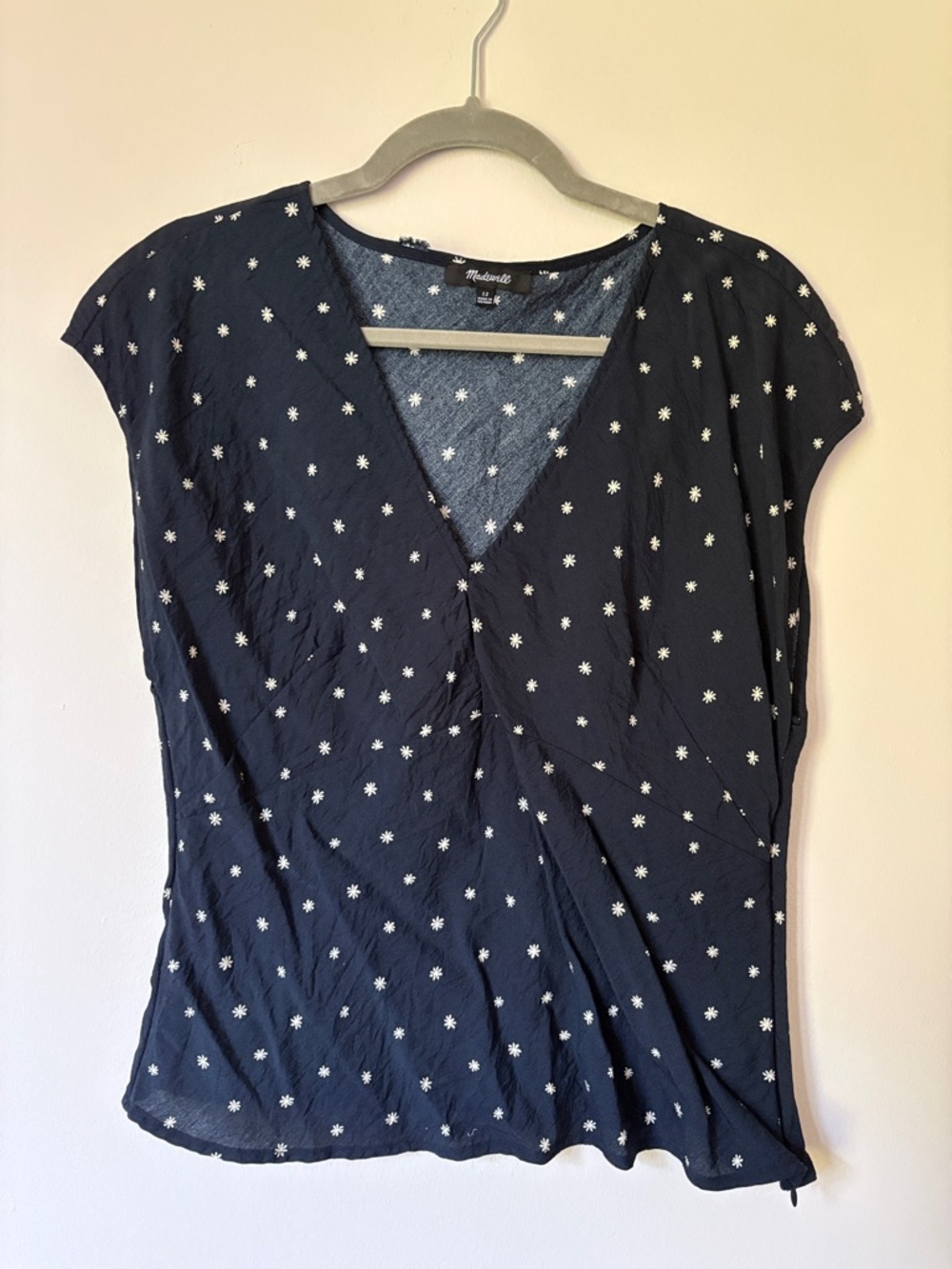 Madewell Navy Floral-Print V-Neck Cap Sleeve Top